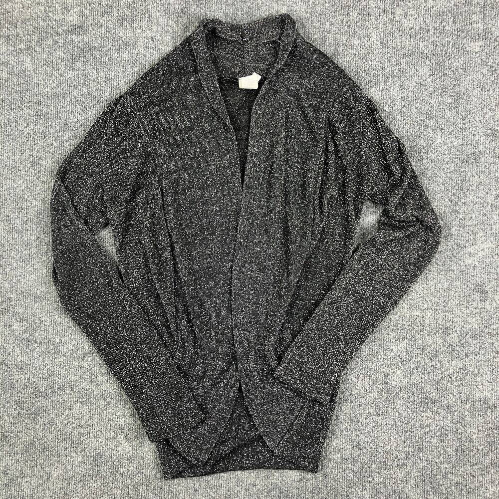 Voice Cardigan Sweater‎ Open Front Womens Size S Black Metallic Knit